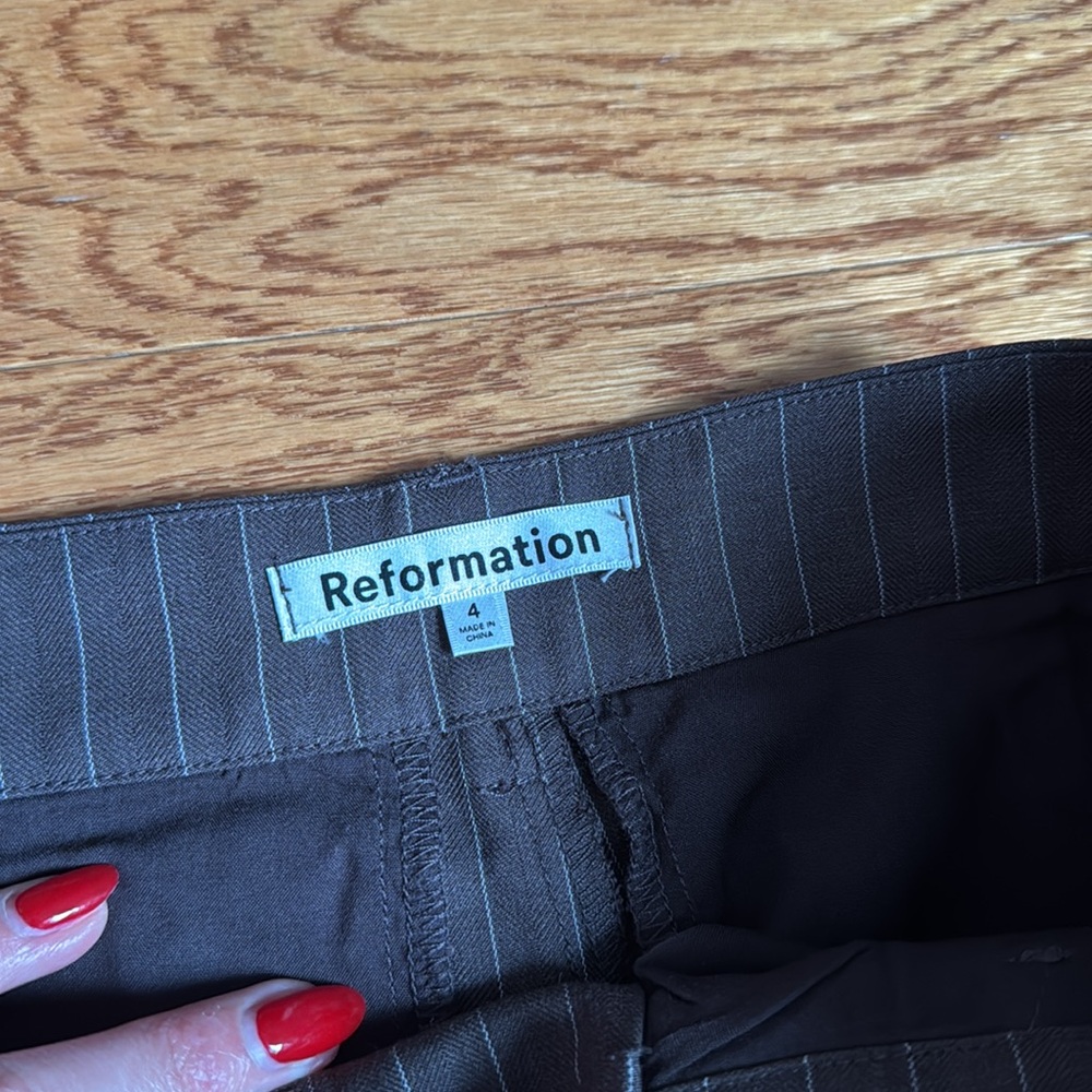 Reformation Brown Pinstripe Trousers - Picture 7 of 9